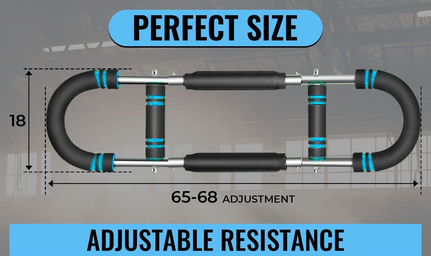 Twister arm trainer with adjustable resistance and foam grips measuring 18 by 65-68 inches